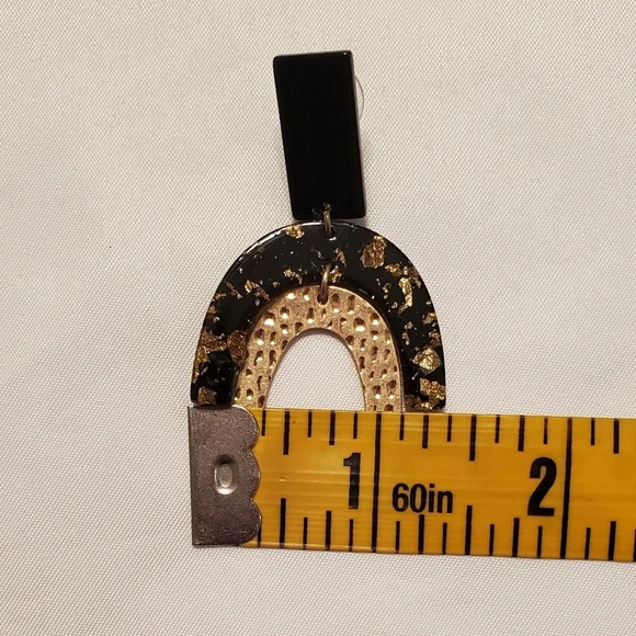 Black Gold Foil Geometric Arch Statement Earrings | Modern Resin Drop Earrings - Picture 6 of 6